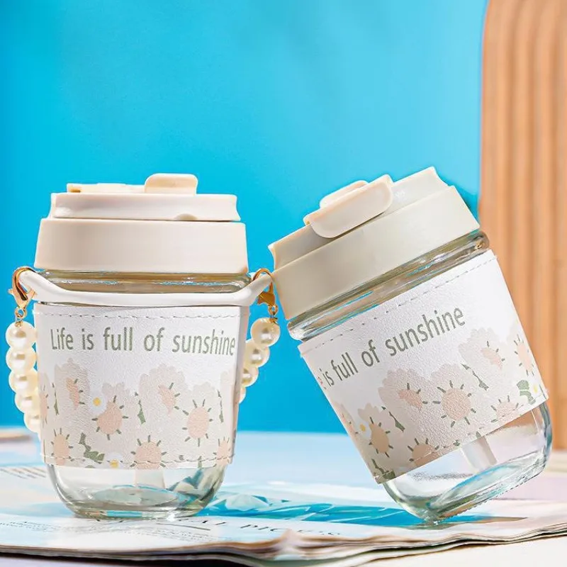 

400ml Qute Glass Drinking Bottle Pearl Water Mug Cup For Home