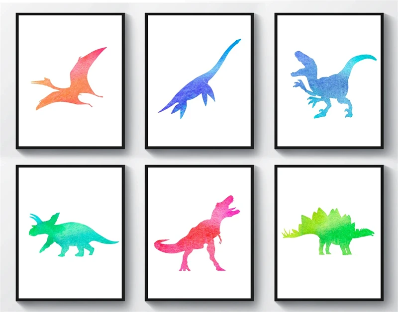 

Dinosaurs Watercolor Print Jurassic T-Rex Stegosaurus Pterosaur Dinosaur Wall Art Decor Dino Poster Kids Room Decor Nursery