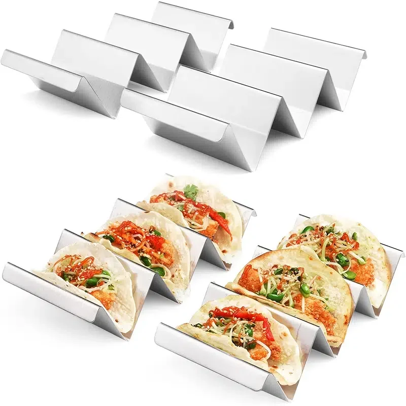 

Packs Stainless Steel Taco Holders, Taco Stand Rack Tray, Oven Safe For Baking, Dishwasher And Grill Safe, 8in/4in, 1.28lb