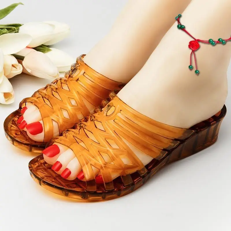 Шлепанцы женские на танкетке прозрачные сандалии нескользящей подошве пляжные