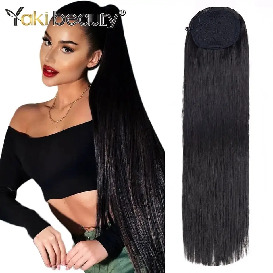 Synthetic Long Straight Ponytail 24/30/32inch Synthetic Drawstring Ponytail Organic Clip in Hair Ponytail for Black Women