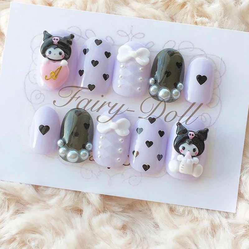 

Sanrioed Kuromi мультфильм кавайный в японском стиле милая девушка креативный 3D Трехмерная фототерапия съемный накладной ноготь