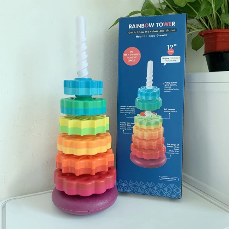 Интересная миниатюрная детская игрушка для укладки радужная башня Вращающаяся