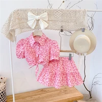 newborn baby girls outfit set spring and summer 2022 new girls pink leopard print high waist top and skirt set