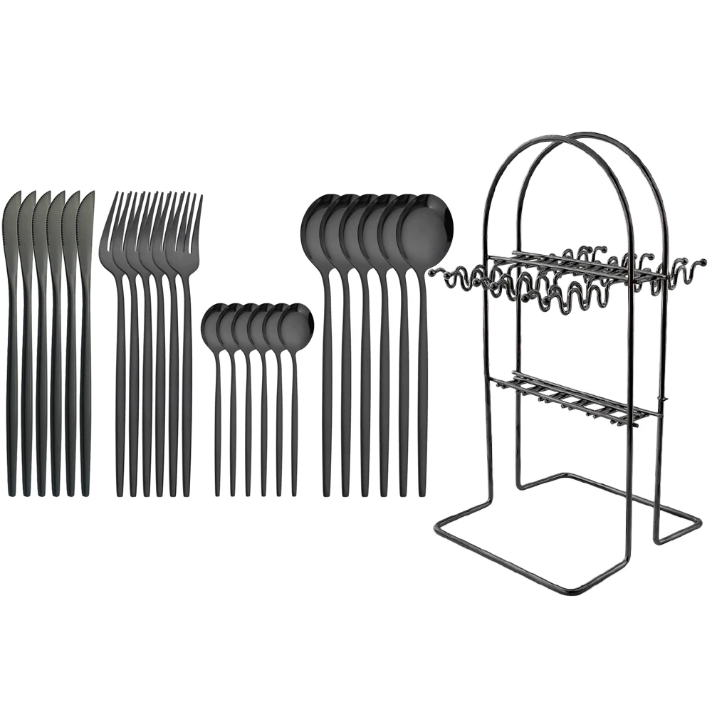 

Набор черных столовых приборов из нержавеющей стали, 24 шт.