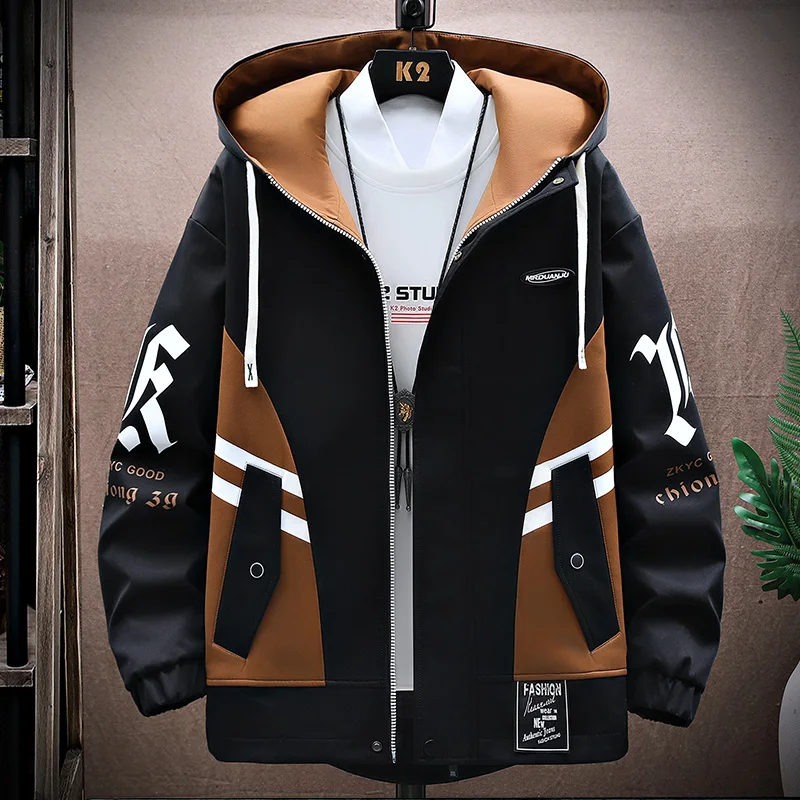 

New Casual Hooded Breathable Spring Jacket Men Color Comfortable Streetwear 4XL 2023 Male Size Clothing Patchwork Plus Outwear