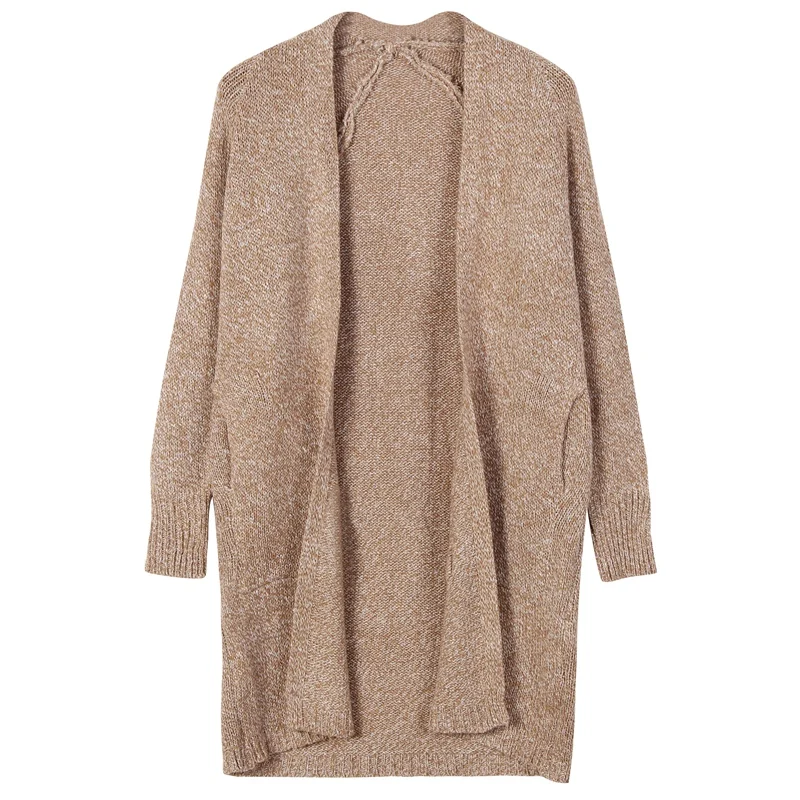 

Women's Long Sleeves Open Front Knitted Solid Color Coat Sweater Cardigan Coat Outwear with Pockets
