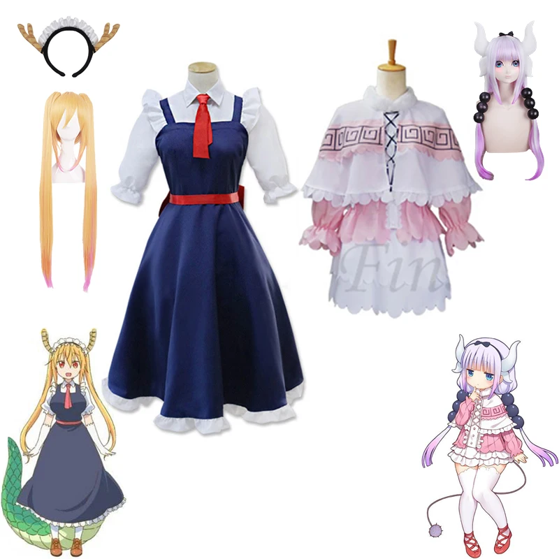 Anime Miss Kobayashi's Dragon Maid Toru KannaKamui Cosplay Costume  Headwear Adult Halloween Lolita Maid Uniform