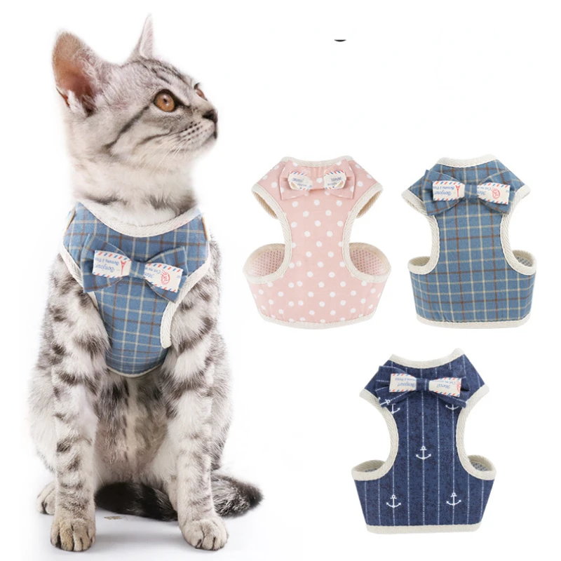 

New Polka Dot Striped Pet Products Dog Leash Set Vest Style Bow Fashion Cute Pet Harness Leash Cat Harness and Leash for Walking