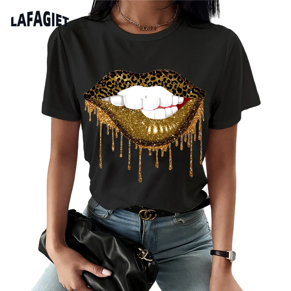 

Causal Sexy Lips Printed Women T Shirts Fashion Women Causal Short Sleeve O Neck T Shirt Tops Summer Short Sleeve Girl Blouses