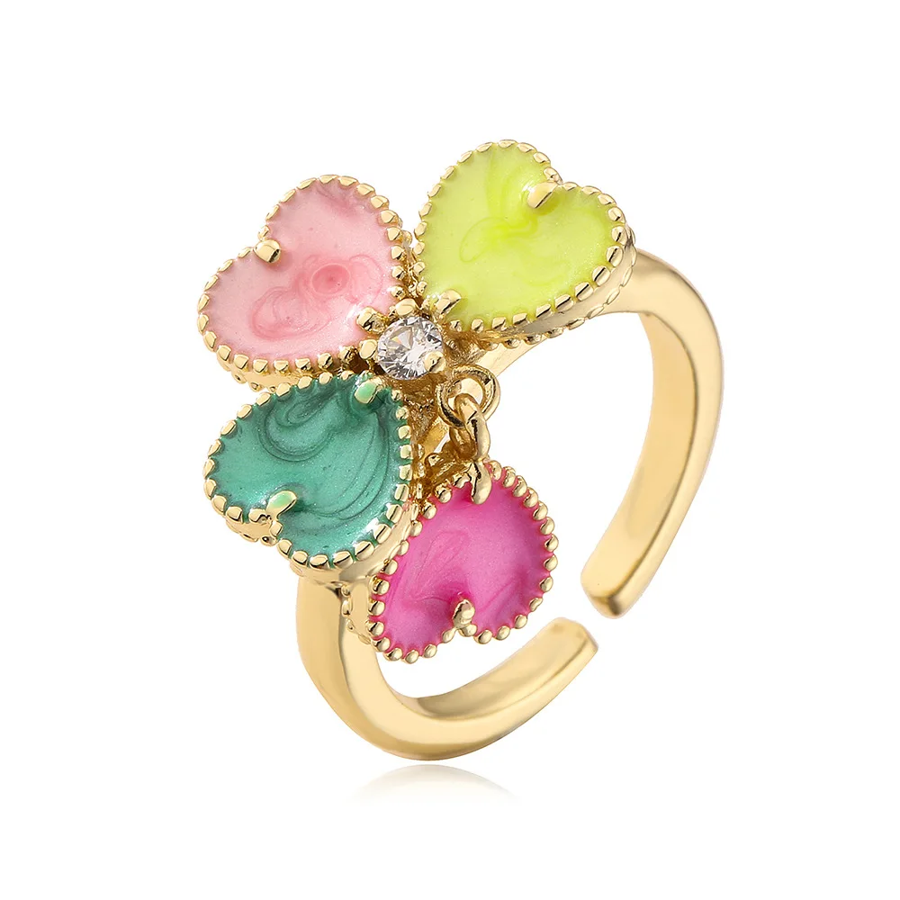 

Женское кольцо с эмалью и цирконом, регулируемое открытое позолоченное кольцо ярких цветов, летнее Ювелирное Украшение