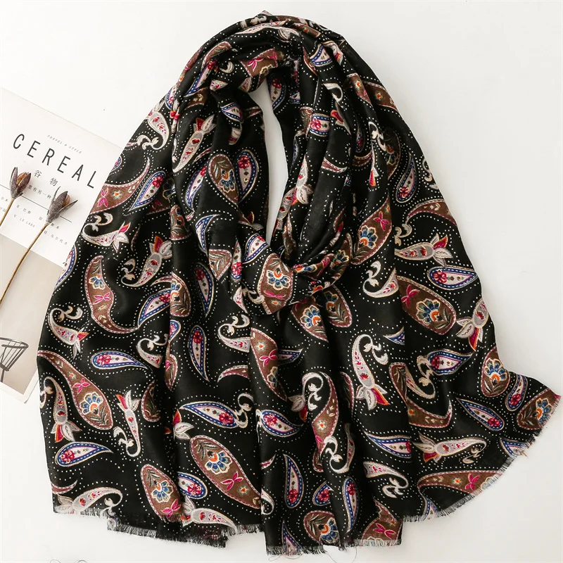 Винтажный этнический зеленый шарф с принтом пейсли для женщин осенние