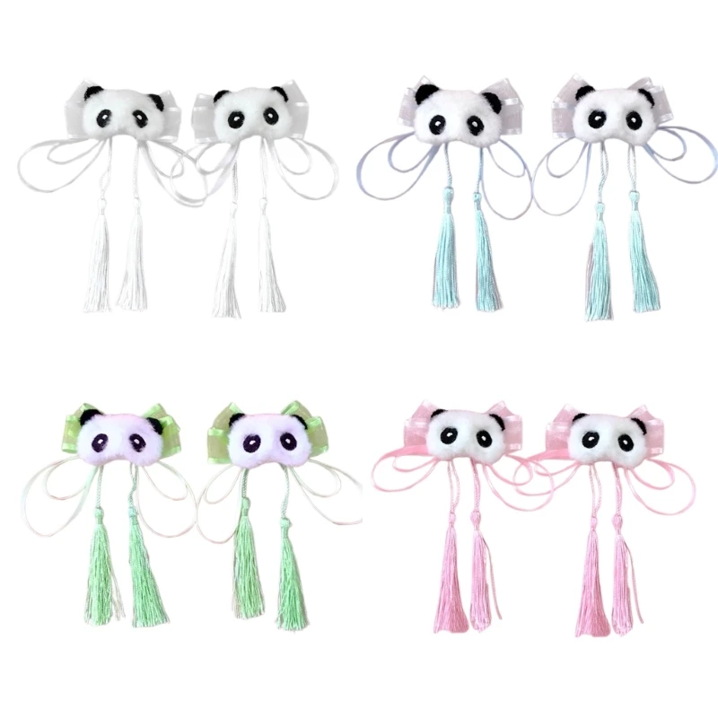 

L93F Chinese Hanfu Panda Hair Clip for Girl HarajukuStyle Hairclip Y2K Subculture Hair Barrettes Teens Bowknot Side Clip