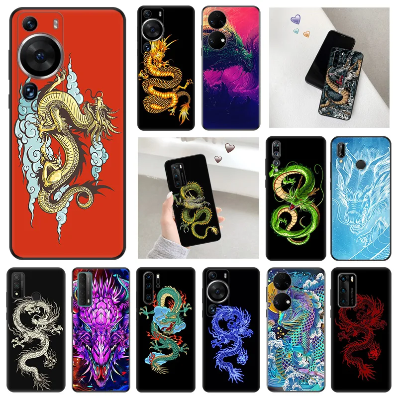 

Soft Phone Case For Huawei P40 P50 P60 Pro P30 P20 Lite P Smart Z Pixel 7 6 5 a 4 XL Dragons Animal Totem Black Matte Cover