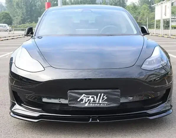 Новинка! Комплект для тела Tesla Model 3 2018-2023 АБС-пластик блеск черный передний бампер