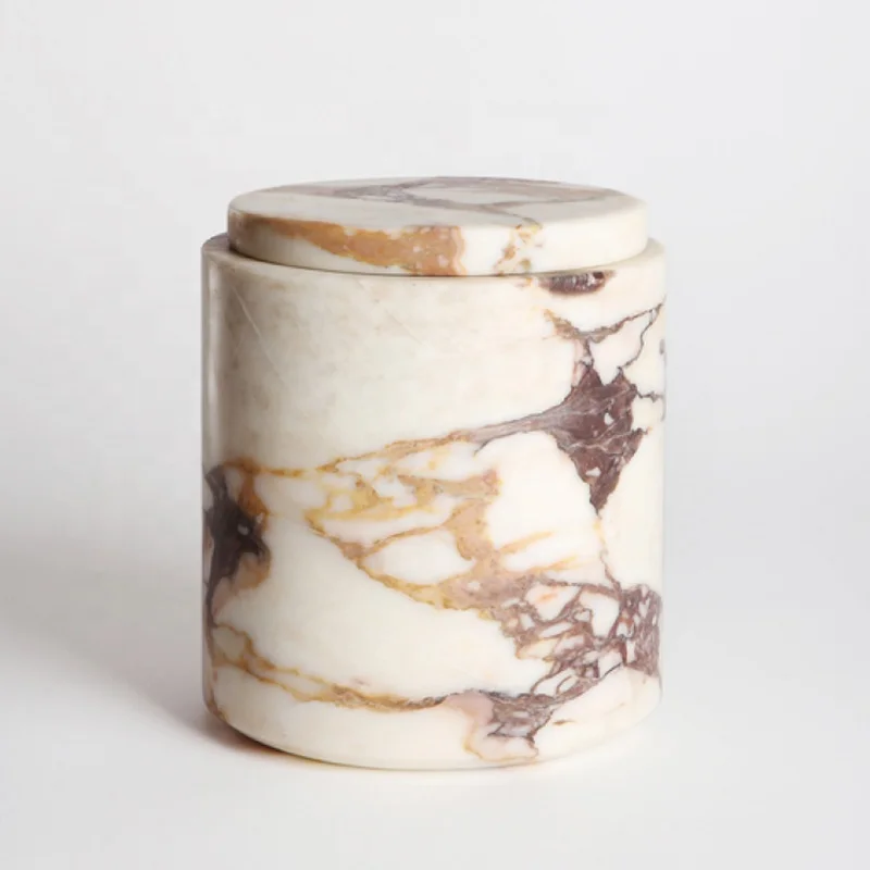 

Wholesale 50pcs Customized Large Round Arabescato White Marble Container Polished Round Marble Holder With Lids