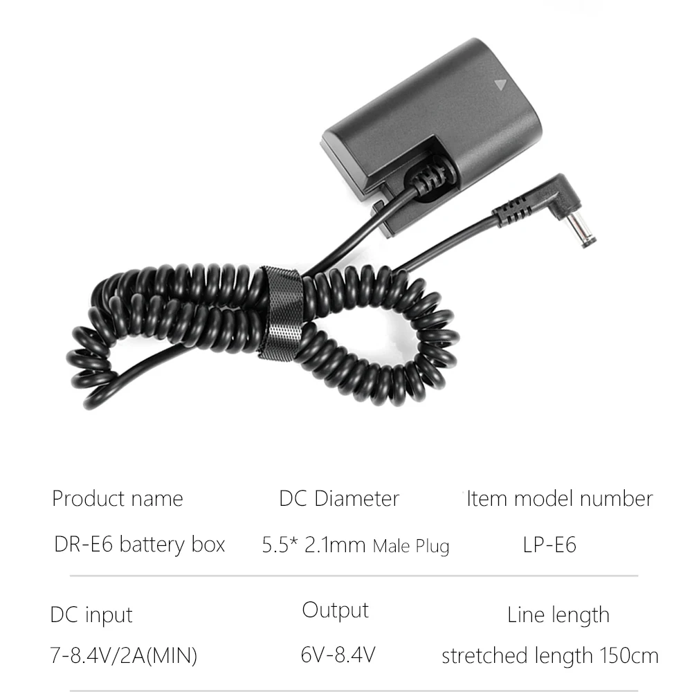 DR-E6 Full Decoded DC Coupler LP-E6 Dummy Battery ACK-E6 for Canon EOS 5D4 5D3 5D2 60D 7D 6D 60Da 70D 80D 5DS 5DSR
