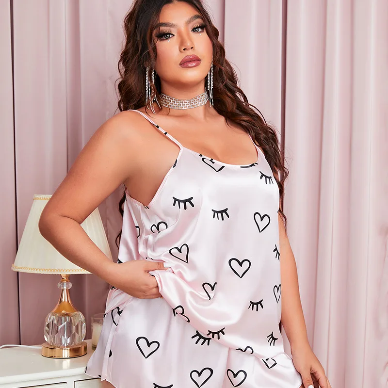 

Sexy Suspender Pijamas Suit Big Size 4XL 5XL Female Pajamas Set New Summer Print Cartoon Sleepwear Home Clothes Lounge Wear