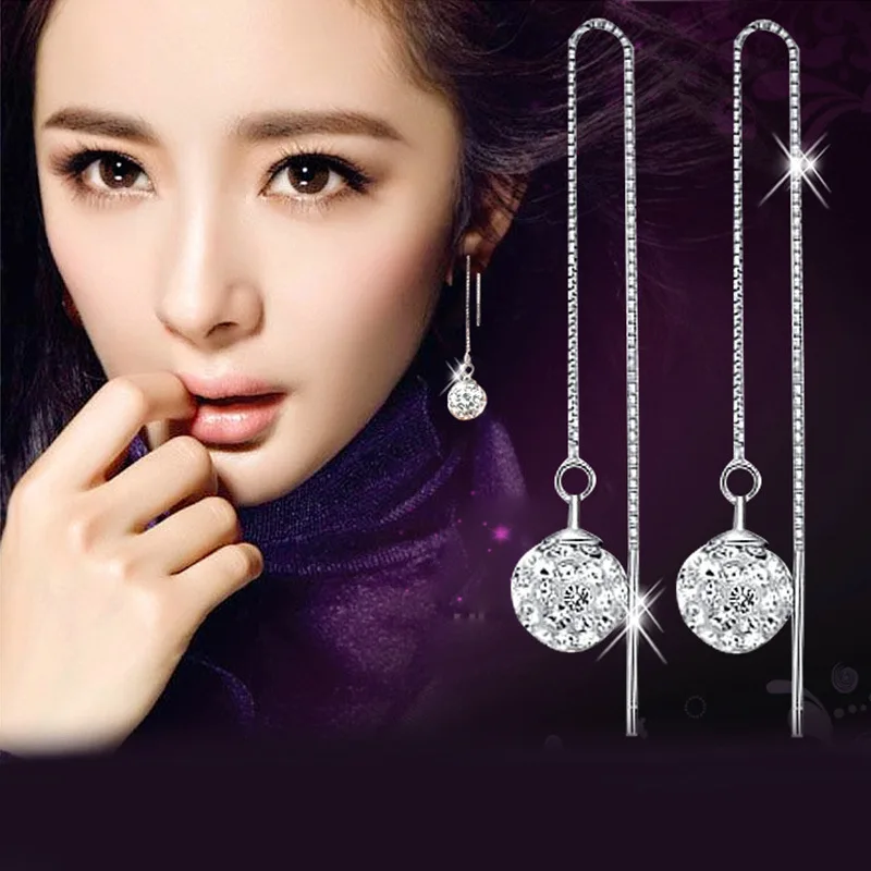 

Women's Resin Imitation Crystal Earrings Korean Style Silver White Eardrops Elegant Long Princess Birthday Party Gift Jewelry