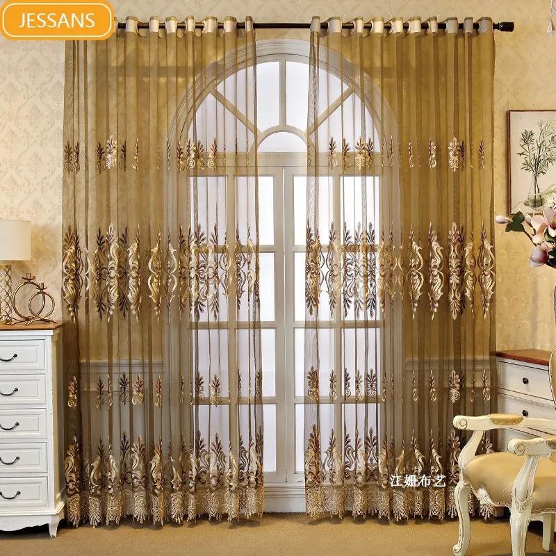 Высококачественные европейские кофейные цветные вышитые оконные шторы для