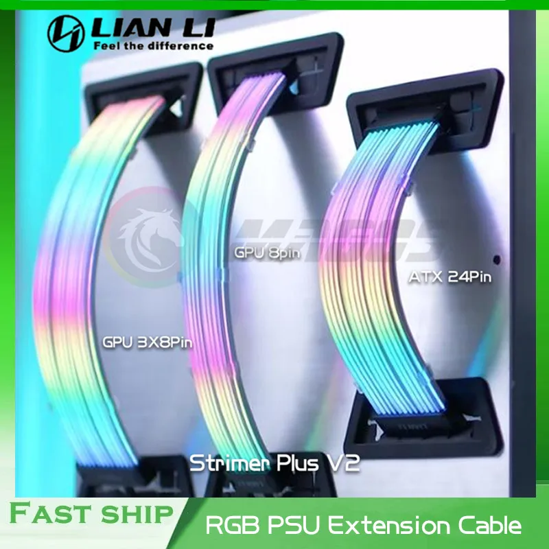 Lian Li Strimer Plus V2 RGB PSU Extension Cable Bendable Silicone Wire Gen.3th ATX 24Pin GPU 8Pin Triple Cable Soft & Removable