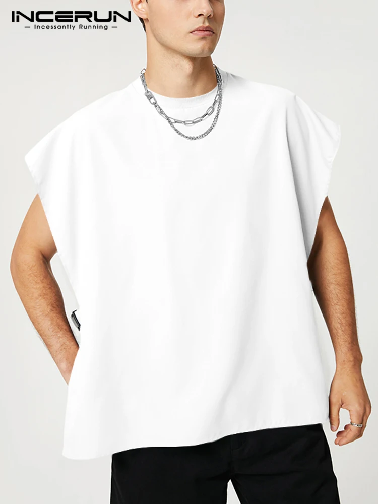 

Футболка INCERUN мужская с круглым вырезом, однотонная Модная рубашка свободного покроя, с коротким рукавом, с разрезом сбоку, Повседневная Ули...