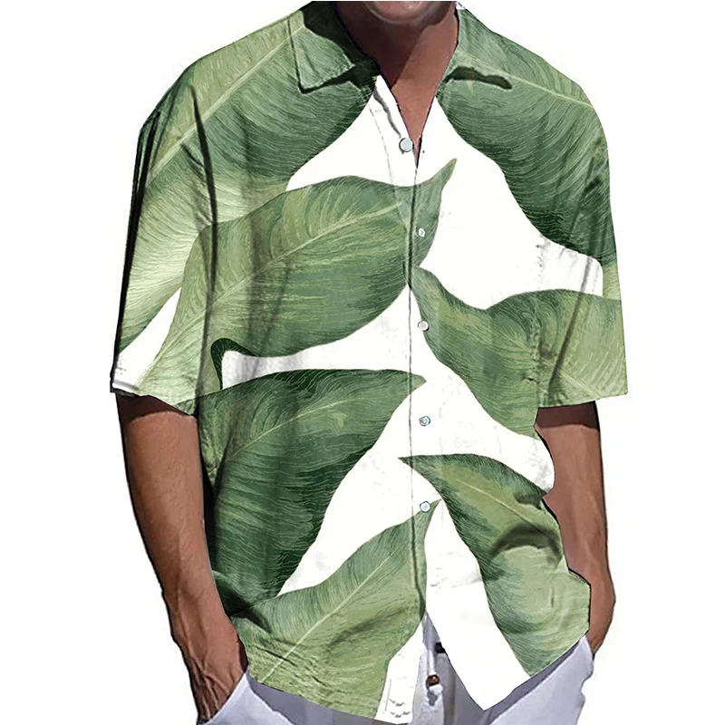 

Рубашка мужская оверсайз с полурукавами, повседневная быстросохнущая кофта с принтом листьев, гавайская одежда, лето