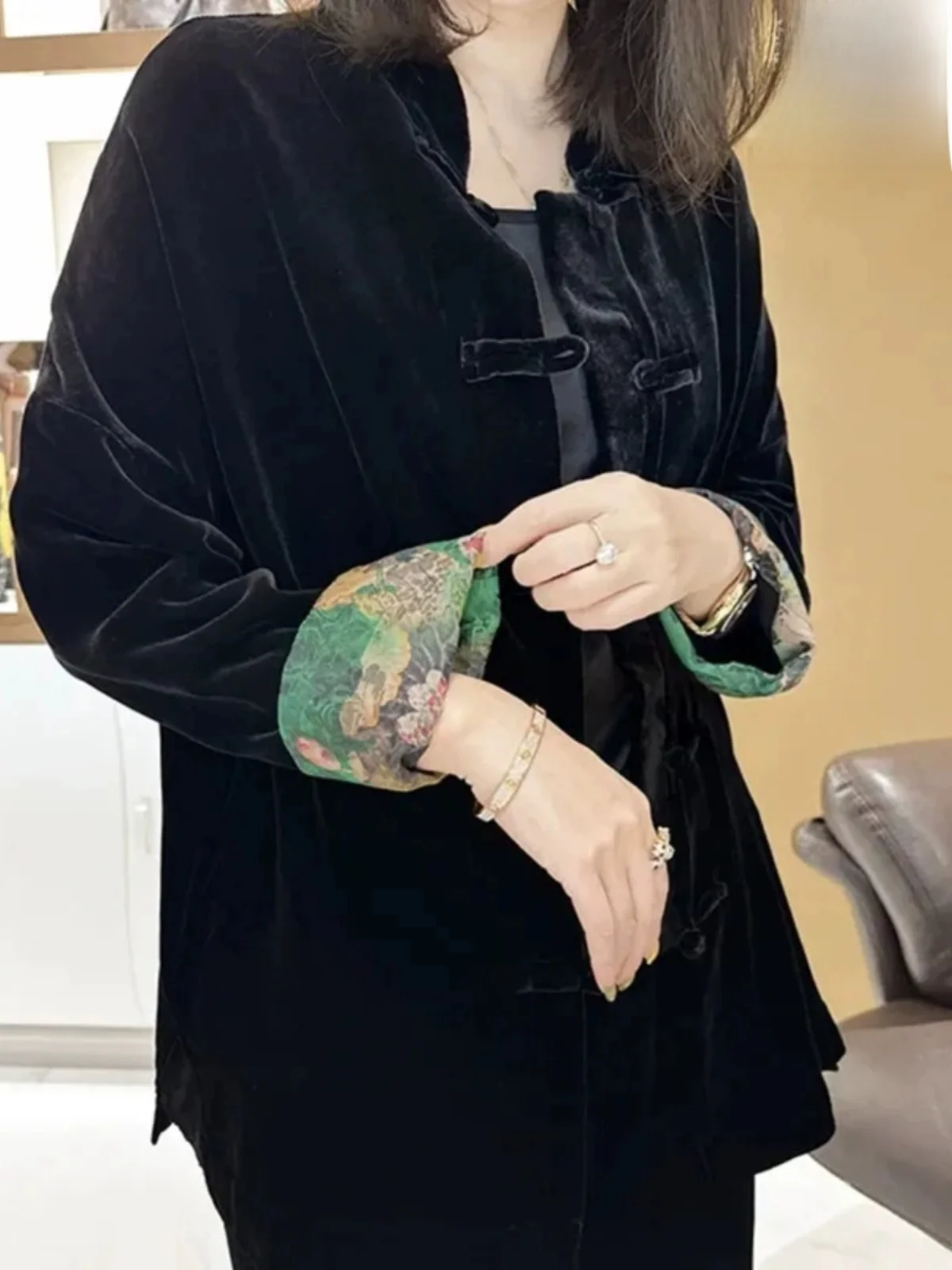 Китайский Sle ретро воротник-стойка с пряжкой бархатный кардиган верхняя одежда