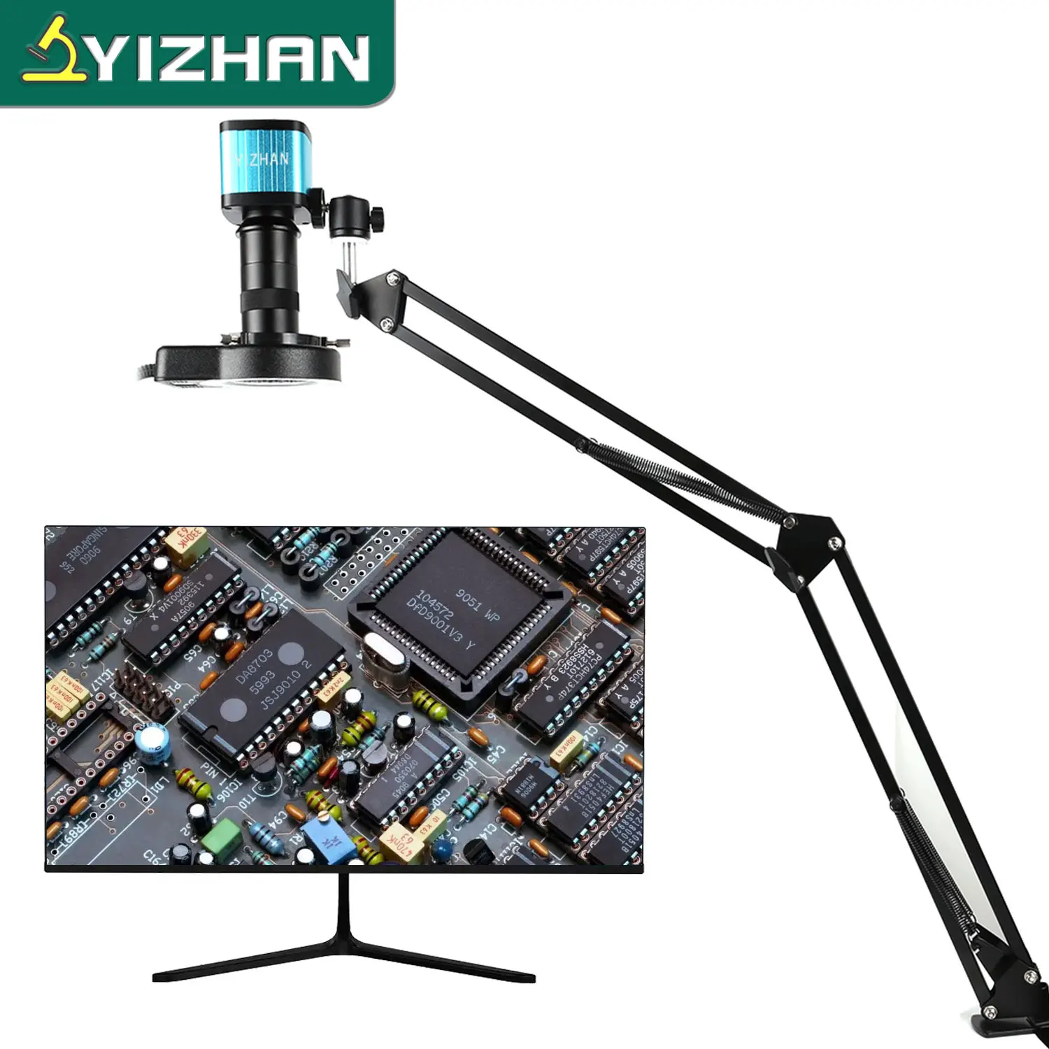 yizhan hdmi usb 48mp 4k digital electronic video microscope camera industrial 130x zoom lens cantilever stand pcb phone repair free global shipping