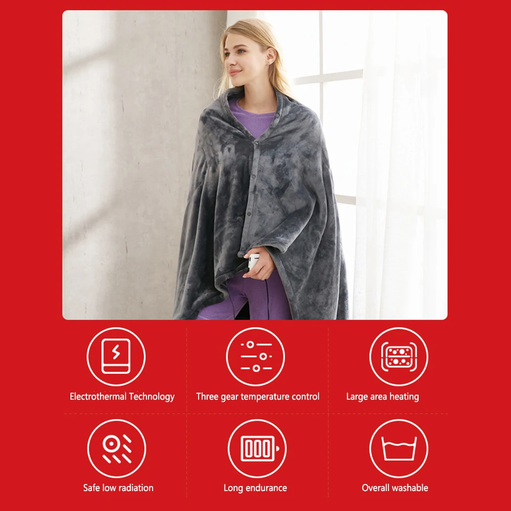 

Fleece Electric Heating Blanket 3 Heat Settings Heating Blanket Cold-proof Warmer Heated Mat 8 Heated Zones for Winter