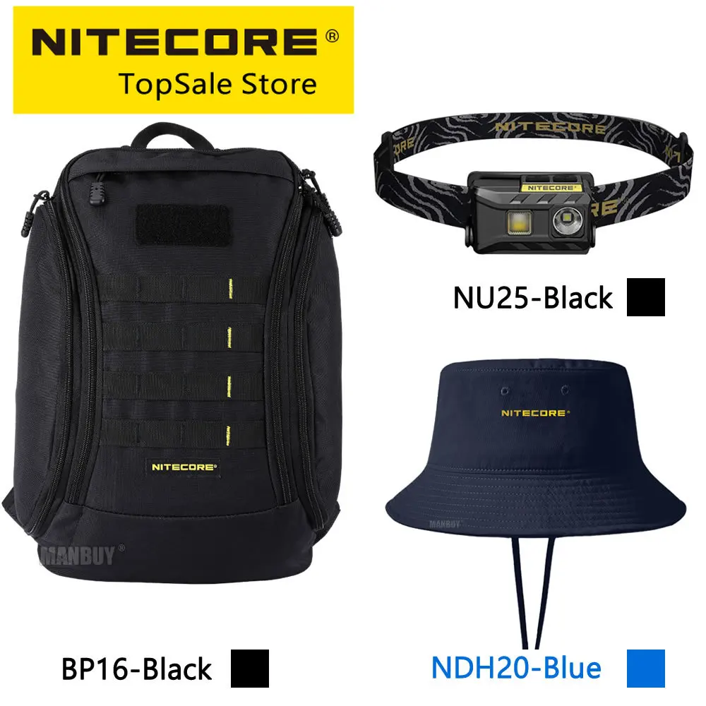 

Sale nitecore NU25 Rechargeable Headlamp+NDH20 Boonie Hat Extermely Dry Experience+ BP16 Backpack for Outdoor Travel Sports Suit