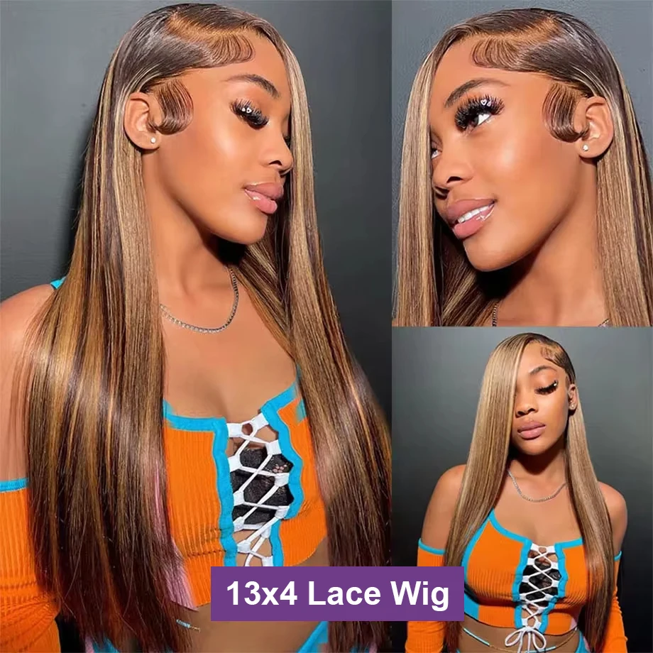 Парики прямые на сетке 13x4 плотность 220% Реми блонд #4/27