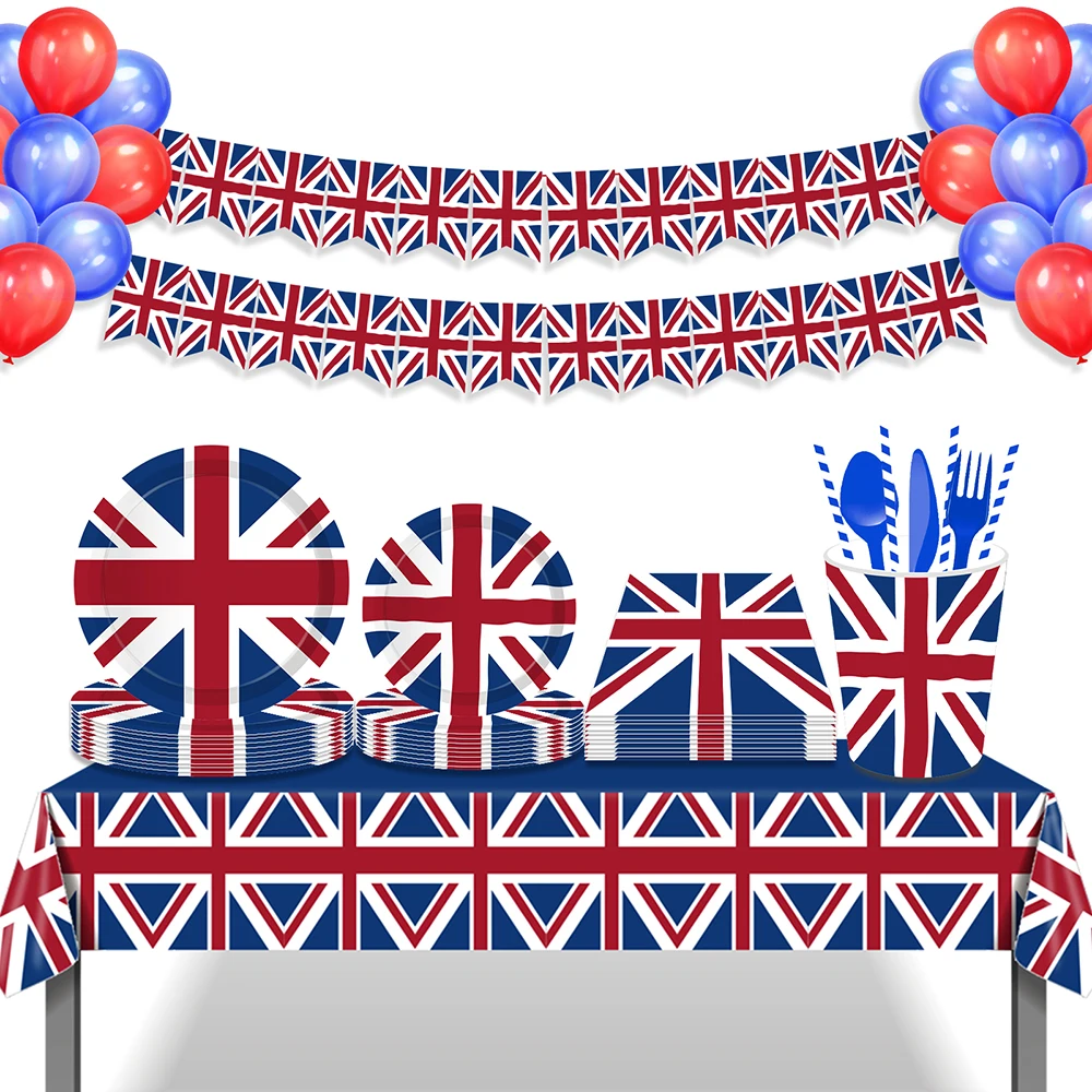 

Britain UK National Flags Birthday Party Disposable Tableware Sets Cake Display Stand National Day Carnival Party Decorations