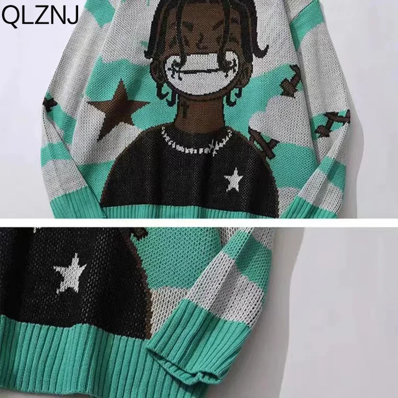 Spring Harajuku Vintage Cartoon Anime Knitted Sweater Men Hip Hop Rock Rap Oversize Pullover Women Jumper Ugly Sweaters Y2k Male