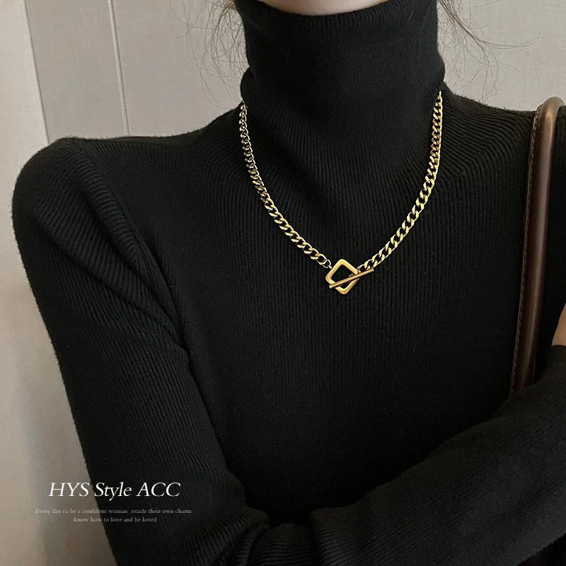 

Simple Golden Square Buckle Women Necklace Metal Fashion Punk Cool Girl Jewelry Sweater Accessories Valentine Party Commute Work