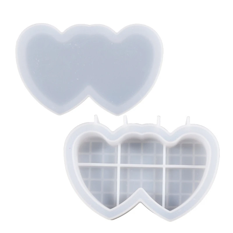 

M2EA Resin Storage Box Mold Resin Box Mould Double Heart Jewelry Box Silicone Mould