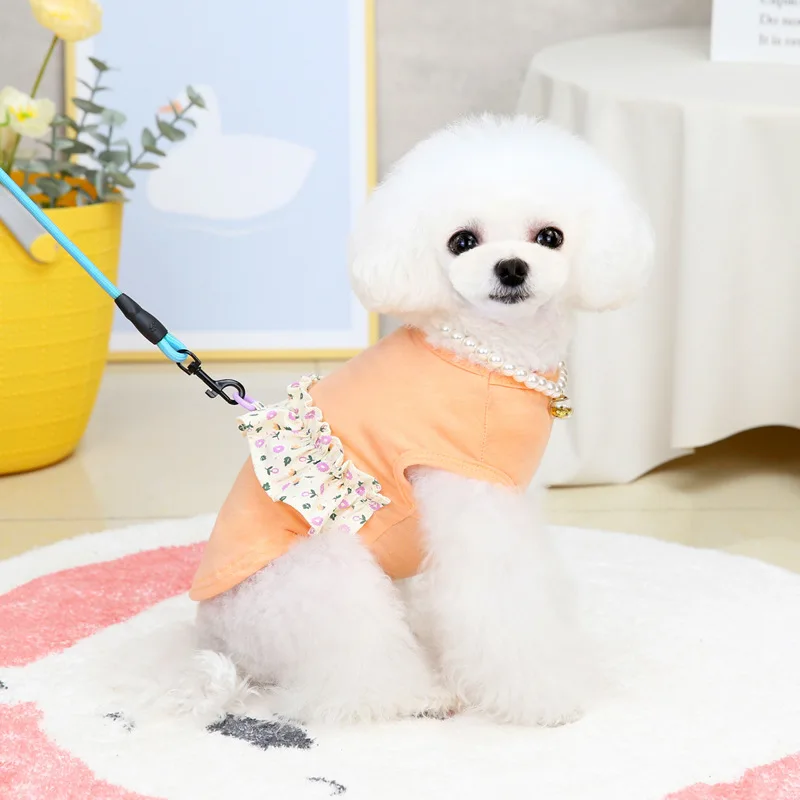 

Print Pet Clothes Spring And Summer Dress Harness Dog Shirt Cat Soft Vest Puppy Outdoor Walk Chest Strap Dress With D-Ring