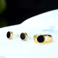 hot selling natural hand carved inlaid ancient method jade ring earrings suit fashion jewelry accessories women gifts