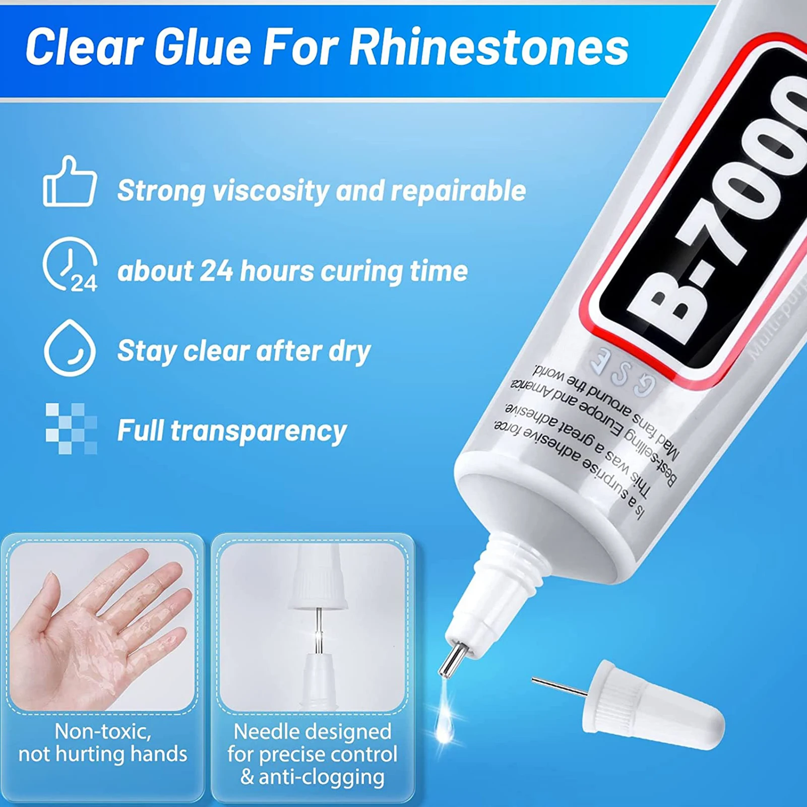 

B7000 Super Glue Semi Fluid Transparent Adhesive Multi-Functional Glues Paste Adhesive 3.7fl. Oz/110ml With 5-PCS Point Drill