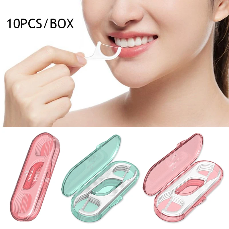 

10pcs Dental Floss Sticks Portable Box Interdental Brush Disposable Toothpicks Floss Deep Teeth Cleaning Dental Convenient New