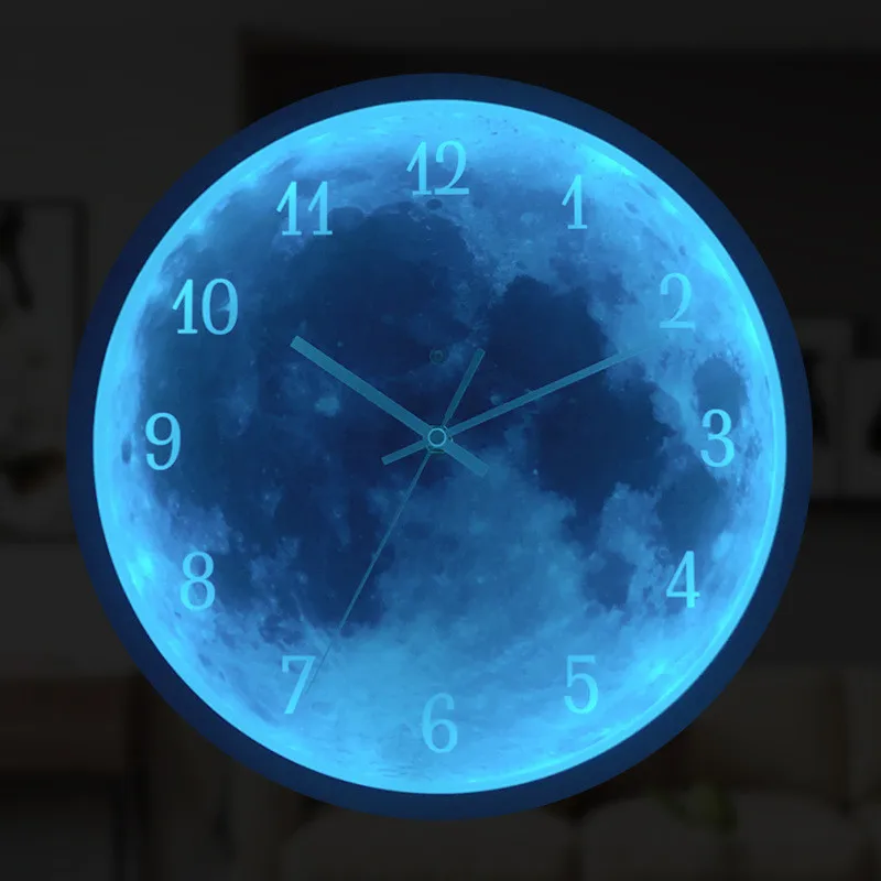 

30cm Moon Wall Clock Sound Control Luminous Creative Wall Clocks Art Decal Sticker Night Light Home Decor Living Room Bedroom 30