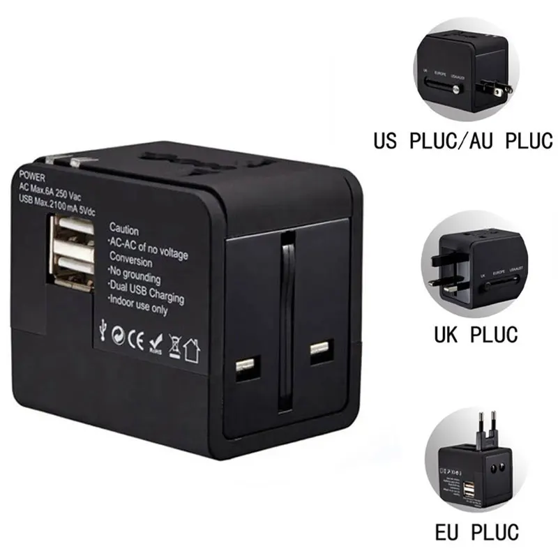 

2USB Universal Travel Adapter Type C Universal Power Adapter for Travel Plugs Converter for EU US UK AU Travel Charger