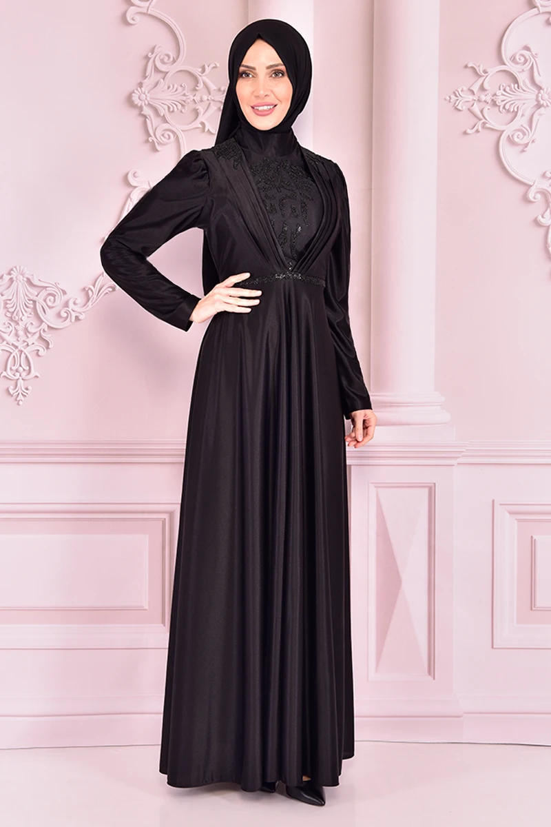 

Satin Dress Black KBR21351