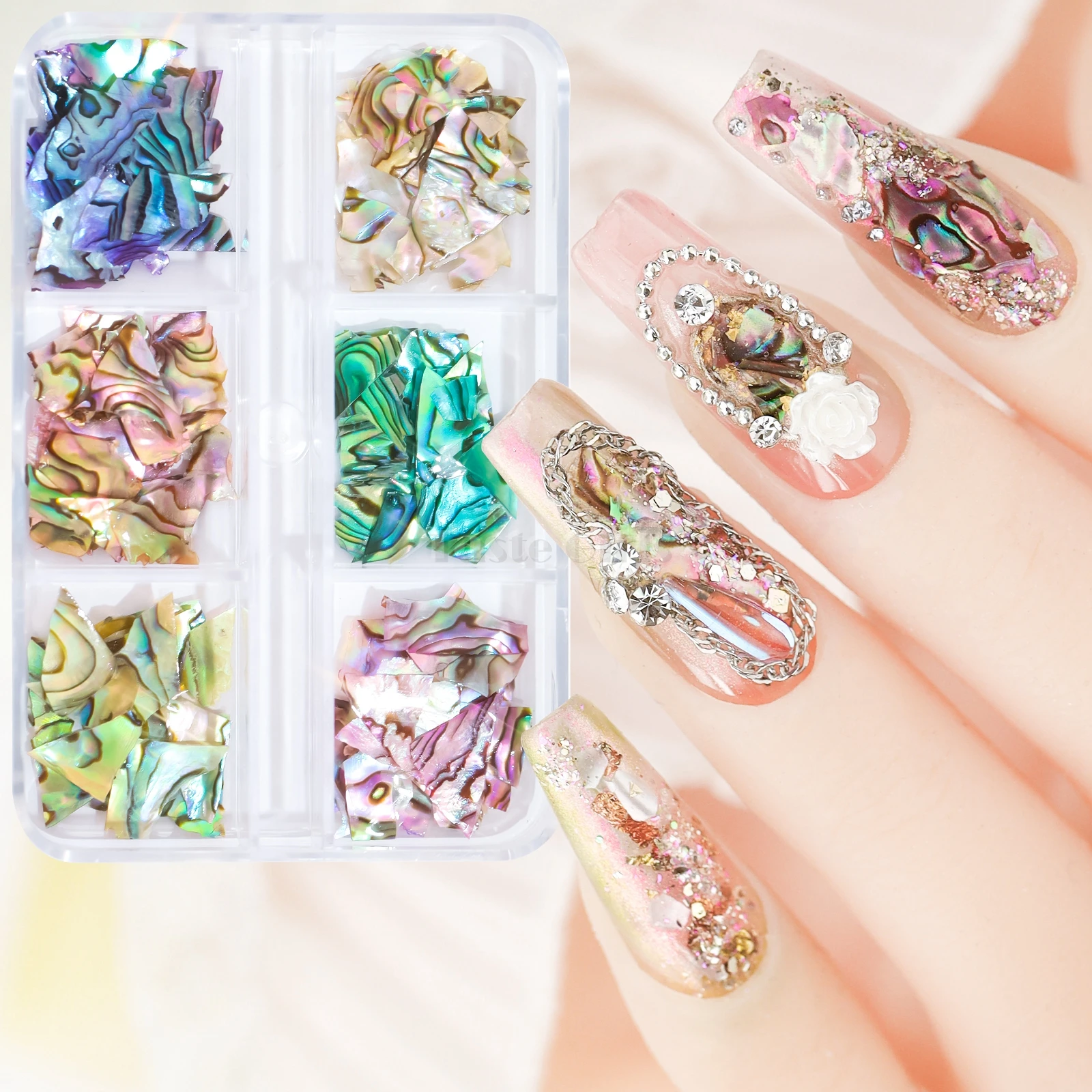 

6 Grids Natural Colorful Abalone Slice Sea Shell Irregular Fragment Nail Art Paillette Decoration Manicure DIY Ornaments Tips