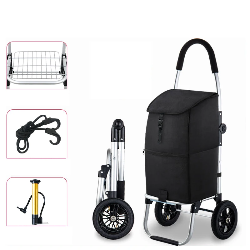

Folding Shopping Cart Grocery Trolley with Storage Waterproof Insulated Bag Inflatable Big Rubber Wheel with Aluminum Alloy Pole