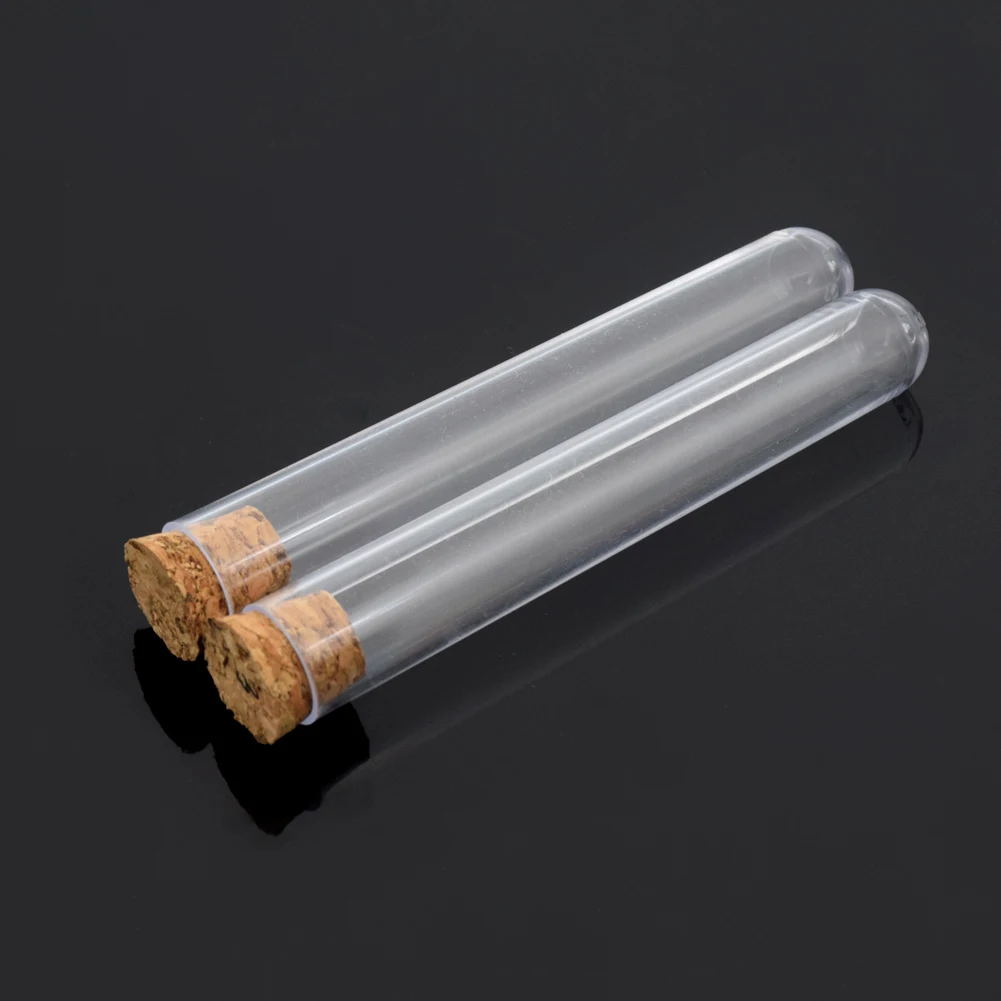 

10PCS 13x78mm Lab Clear Plastic Test Tube Round Bottom Tube Vial with Cork Office Lab Experiment Supplies