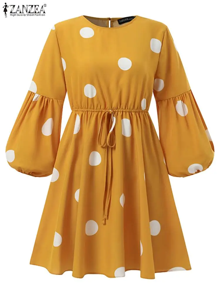 Женская мусульманская блузка ZANZEA в горошек со шнуровкой и пышными рукавами