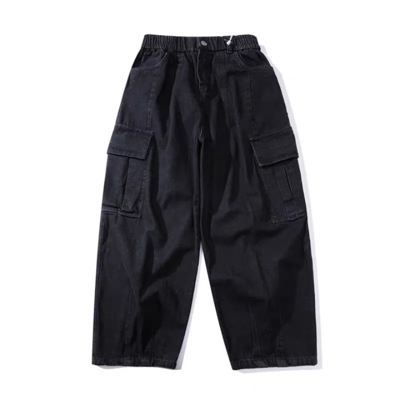 DEEPTOWN Baggy Cargo Jeans Men Loose Oversize Denim Pants Male Black Wide Leg Trousers Retro Casual Japanese Streetwear Hip Hop