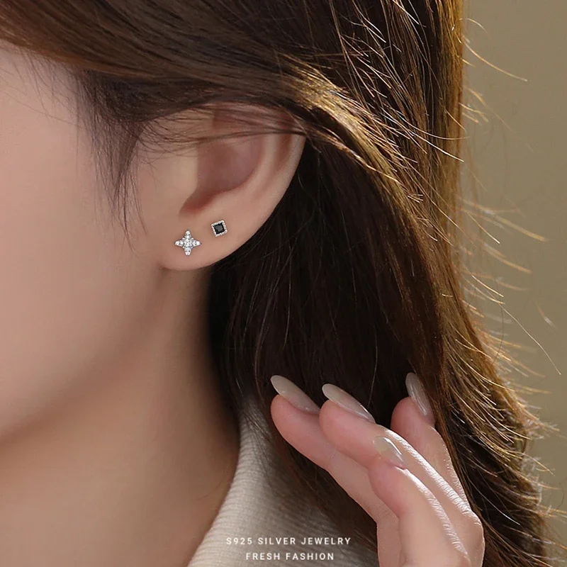 SOFTPIG настоящее серебро 925 пробы с цирконием и звездами квадратные