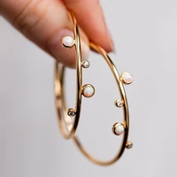 trendy gold color hoop earrings shiny imitation of opal earring loop for women party daily wear graceful statement jewelry